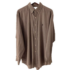 Ralph Lauren Golf Tilden 100% Cotton Button Shirt L Brown/Cream Small checks A+
